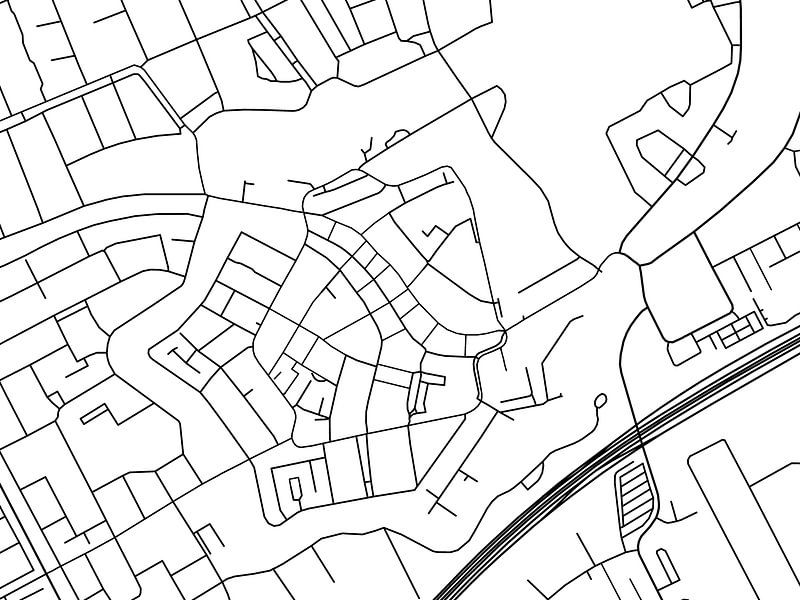 Karte von Woerden Centrum in Schwarz ud Weiss von De Kaartenwinkel