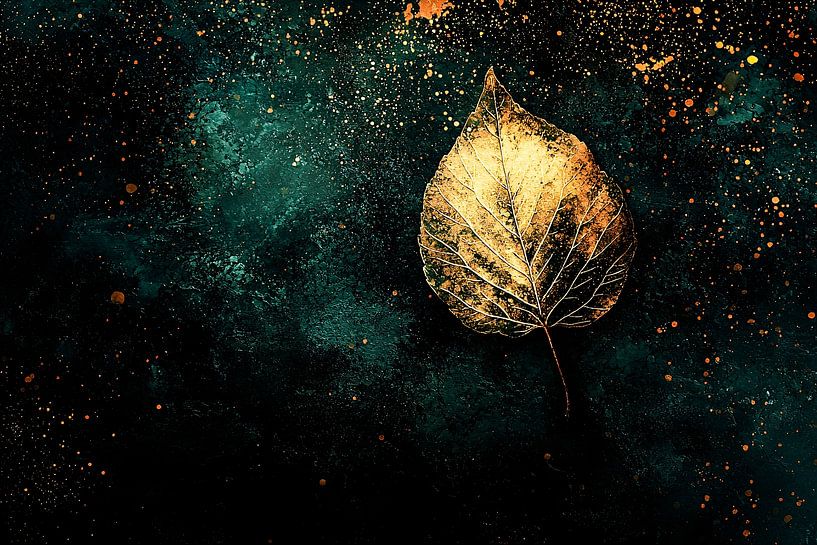 Golden leaf with green background by Art & Soul Creations