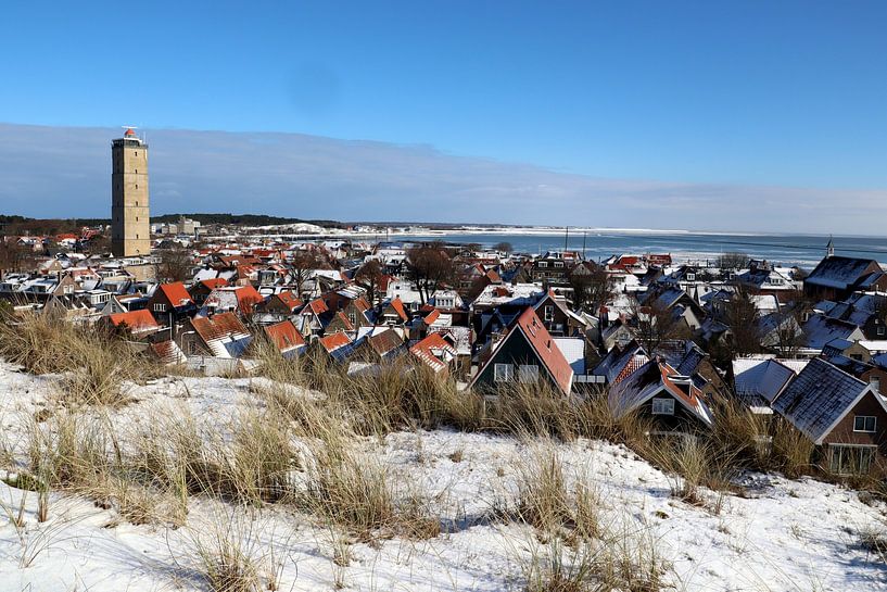 West-Terschelling, im Winter von den hohen Dünen von Mooi op Terschelling