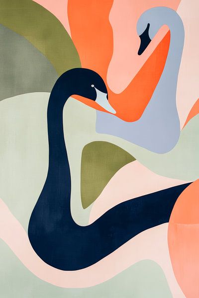 Cygnes aux couleurs harmonieuses - Abstrait par Poster Art Shop