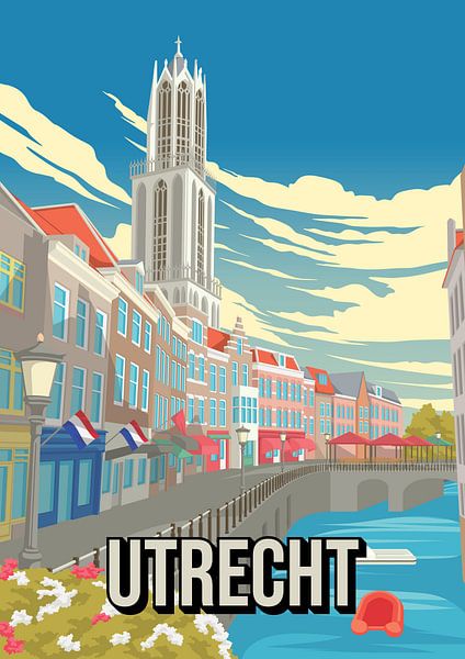 Utrecht Cityscape Travel Poster - Vintage Advertising Style by Jorn van Hezik