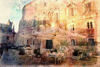 Kleiner Platz in Monopoli, Italien. Aquarelltechnik .